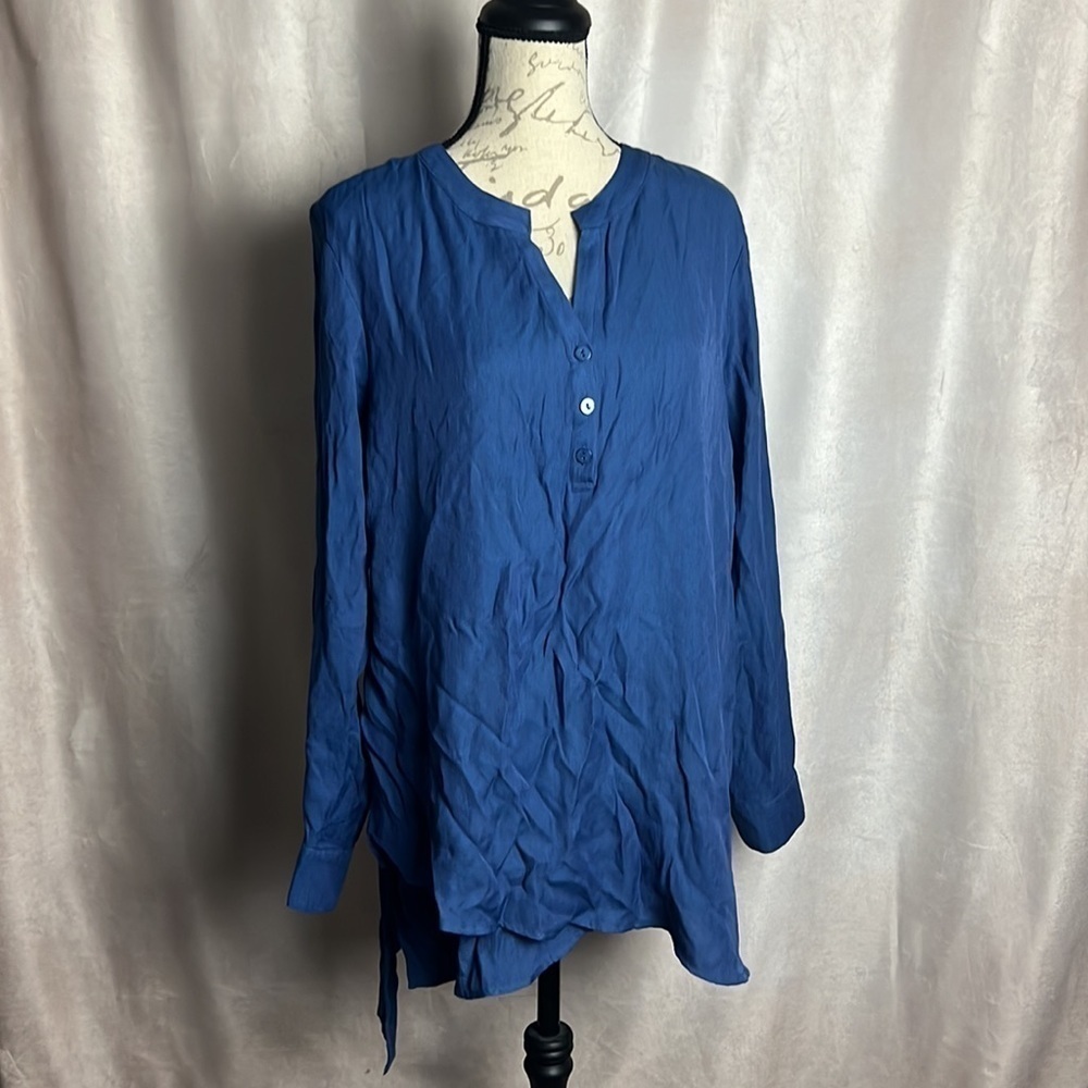 Soft surroundings Large Blue Navy Long Sleeve Tunic Style Long Blouse